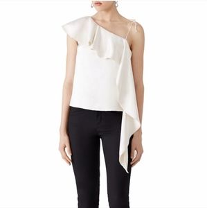 Amur Asymmetric Ruffle Satin Hemp Silk Dressy Top